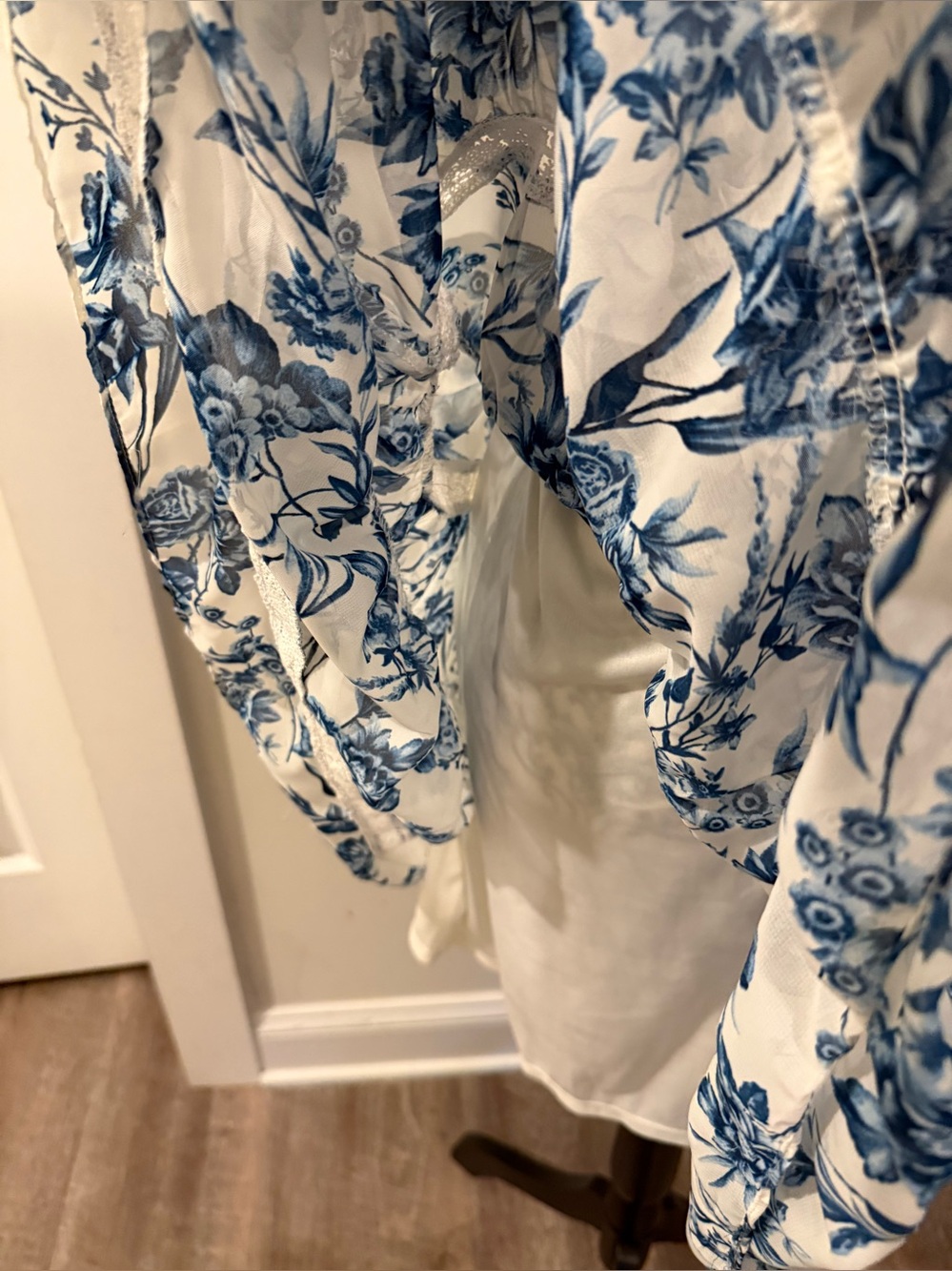 Taylor Blue & Cream Floral Wrap-Style Midi Dress - Picture 7 of 10